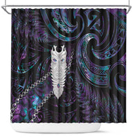 New Zealand Aotearoa Shower Curtain Maori Tane Te Waiora Paua Shell Glitter Purple