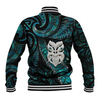 New Zealand Aotearoa Baseball Jacket Maori Wheku Paua Shell Glitter Turquoise