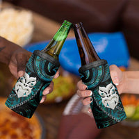 New Zealand Aotearoa 4 in 1 Can Cooler Tumbler Maori Wheku Paua Shell Glitter Turquoise