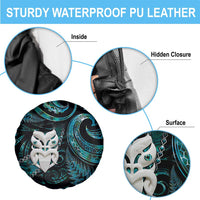 New Zealand Aotearoa Spare Tire Cover Maori Wheku Paua Shell Glitter Turquoise LT05 - Polynesian Pride