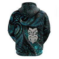 New Zealand Aotearoa Zip Hoodie Maori Wheku Paua Shell Glitter Turquoise