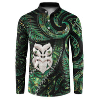 New Zealand Aotearoa Button Sweatshirt Maori Wheku Paua Shell Glitter Green LT05 Green - Polynesian Pride