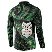 New Zealand Aotearoa Button Sweatshirt Maori Wheku Paua Shell Glitter Green LT05 - Polynesian Pride