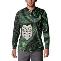 New Zealand Aotearoa Button Sweatshirt Maori Wheku Paua Shell Glitter Green LT05 - Polynesian Pride
