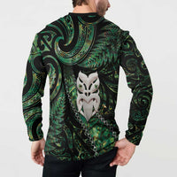 New Zealand Aotearoa Button Sweatshirt Maori Wheku Paua Shell Glitter Green LT05 - Polynesian Pride