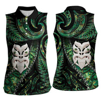 New Zealand Aotearoa Women Sleeveless Polo Shirt Maori Wheku Paua Shell Glitter Green