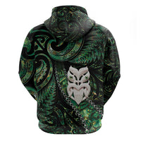 New Zealand Aotearoa Zip Hoodie Maori Wheku Paua Shell Glitter Green