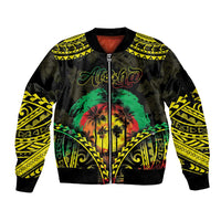 Aloha Tropical Palm Trees Sleeve Zip Bomber Jacket Reggae Polynesian Pattern