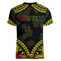Aloha Tropical Palm Trees Women V-Neck T-Shirt Reggae Polynesian Pattern