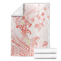 Polynesia Hammerhead Shark Blanket Tropical Flowers Tribal Pattern Peach