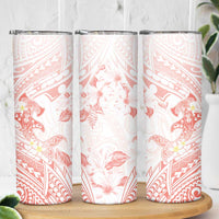 Polynesia Hammerhead Shark Skinny Tumbler Tropical Flowers Tribal Pattern Peach