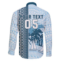 Custom Fiji Regatta Family Matching Long Sleeve Bodycon Dress and Hawaiian Shirt Palm Tree Tapa Pattern - Polynesian Pride