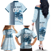 Custom Fiji Regatta Family Matching Off The Shoulder Long Sleeve Dress and Hawaiian Shirt Palm Tree Tapa Pattern - Polynesian Pride