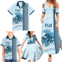 Custom Fiji Regatta Family Matching Summer Maxi Dress and Hawaiian Shirt Palm Tree Tapa Pattern - Polynesian Pride