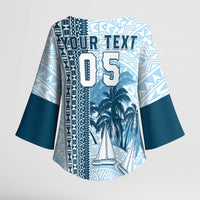 Custom Fiji Regatta Kimono Sleeve Blouse Palm Tree Tapa Pattern - Polynesian Pride