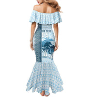 Custom Fiji Regatta Mermaid Dress Palm Tree Tapa Pattern - Polynesian Pride