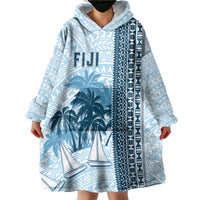 Custom Fiji Regatta Wearable Blanket Hoodie Palm Tree Tapa Pattern - Polynesian Pride