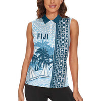 Custom Fiji Regatta Women Sleeveless Polo Shirt Palm Tree Tapa Pattern LT05 - Polynesian Pride