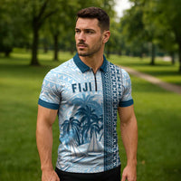 Custom Fiji Regatta Zipper Polo Shirt Palm Tree Tapa Pattern - Polynesian Pride
