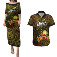 happy-diwali-festival-couples-matching-puletasi-dress-and-hawaiian-shirt-diya-lamp-hibiscus-polynesian-pattern
