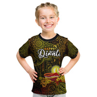 Happy Diwali Festival Kid T Shirt Diya Lamp Hibiscus Polynesian Pattern LT05 Yellow - Polynesian Pride