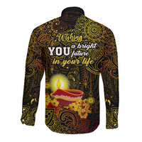 Happy Diwali Festival Long Sleeve Button Shirt Diya Lamp Hibiscus Polynesian Pattern LT05 - Polynesian Pride