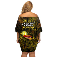 Happy Diwali Festival Off Shoulder Short Dress Diya Lamp Hibiscus Polynesian Pattern LT05 - Polynesian Pride