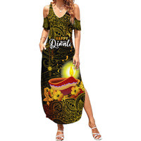 Happy Diwali Festival Summer Maxi Dress Diya Lamp Hibiscus Polynesian Pattern LT05 Women Yellow - Polynesian Pride