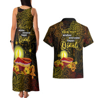 personalized-happy-diwali-festival-couples-matching-tank-maxi-dress-and-hawaiian-shirt-diya-lamp-hibiscus-polynesian-pattern