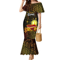 Personalized Happy Diwali Festival Mermaid Dress Diya Lamp Hibiscus Polynesian Pattern LT05 Women Yellow - Polynesian Pride