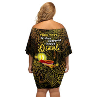 Personalized Happy Diwali Festival Off Shoulder Short Dress Diya Lamp Hibiscus Polynesian Pattern LT05 - Polynesian Pride