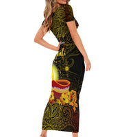 personalized-happy-diwali-festival-short-sleeve-bodycon-dress-diya-lamp-hibiscus-polynesian-pattern
