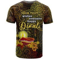 Personalized Happy Diwali Festival T Shirt Diya Lamp Hibiscus Polynesian Pattern LT05 - Polynesian Pride