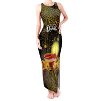 Personalized Happy Diwali Festival Tank Maxi Dress Diya Lamp Hibiscus Polynesian Pattern LT05 Women Yellow - Polynesian Pride
