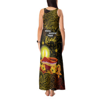 Personalized Happy Diwali Festival Tank Maxi Dress Diya Lamp Hibiscus Polynesian Pattern LT05 - Polynesian Pride