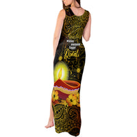Personalized Happy Diwali Festival Tank Maxi Dress Diya Lamp Hibiscus Polynesian Pattern LT05 - Polynesian Pride