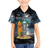 Personalised Hawaii Halloween Kid Hawaiian Shirt Hallowaiian Skeleton Surf LT05 Kid Black - Polynesian Pride