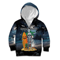 Personalised Hawaii Halloween Kid Hoodie Hallowaiian Skeleton Surf LT05 Zip Hoodie Black - Polynesian Pride
