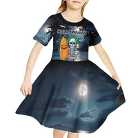 Personalised Hawaii Halloween Kid Short Sleeve Dress Hallowaiian Skeleton Surf LT05 - Polynesian Pride