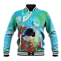 New Zealand Tomtit Baseball Jacket Maori Koru With Pohutukawa Galaxy Style - Polynesian Pride