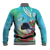 New Zealand Tomtit Baseball Jacket Maori Koru With Pohutukawa Galaxy Style - Polynesian Pride
