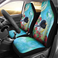 New Zealand Tomtit Car Seat Cover Maori Koru With Pohutukawa Galaxy Style - Polynesian Pride