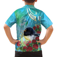 New Zealand Tomtit Family Matching Mermaid Dress and Hawaiian Shirt Maori Koru With Pohutukawa Galaxy Style - Polynesian Pride