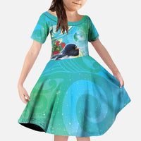 New Zealand Tomtit Family Matching Off The Shoulder Long Sleeve Dress and Hawaiian Shirt Maori Koru With Pohutukawa Galaxy Style - Polynesian Pride