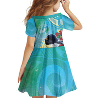 New Zealand Tomtit Family Matching Off The Shoulder Long Sleeve Dress and Hawaiian Shirt Maori Koru With Pohutukawa Galaxy Style - Polynesian Pride