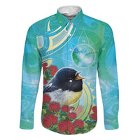 New Zealand Tomtit Family Matching Off Shoulder Maxi Dress and Hawaiian Shirt Maori Koru With Pohutukawa Galaxy Style - Polynesian Pride