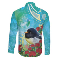 New Zealand Tomtit Family Matching Off Shoulder Maxi Dress and Hawaiian Shirt Maori Koru With Pohutukawa Galaxy Style - Polynesian Pride