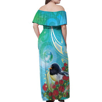 New Zealand Tomtit Family Matching Off Shoulder Maxi Dress and Hawaiian Shirt Maori Koru With Pohutukawa Galaxy Style - Polynesian Pride