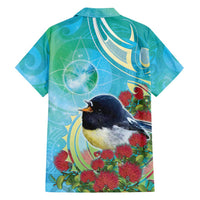 New Zealand Tomtit Family Matching Off Shoulder Short Dress and Hawaiian Shirt Maori Koru With Pohutukawa Galaxy Style - Polynesian Pride