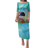 New Zealand Tomtit Family Matching Puletasi and Hawaiian Shirt Maori Koru With Pohutukawa Galaxy Style - Polynesian Pride
